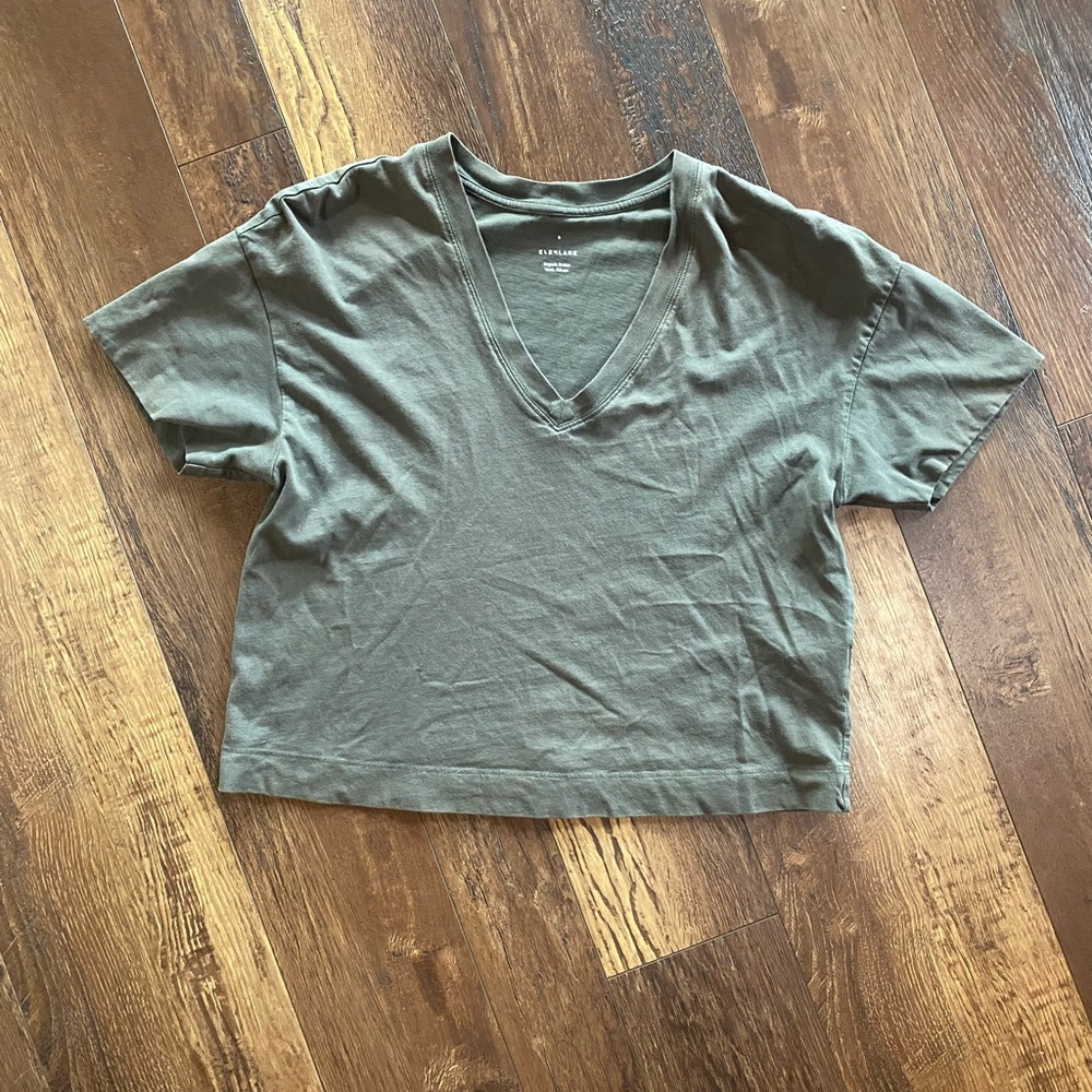 Everlane V-Neck Boxy Crop Top - Grey/Green